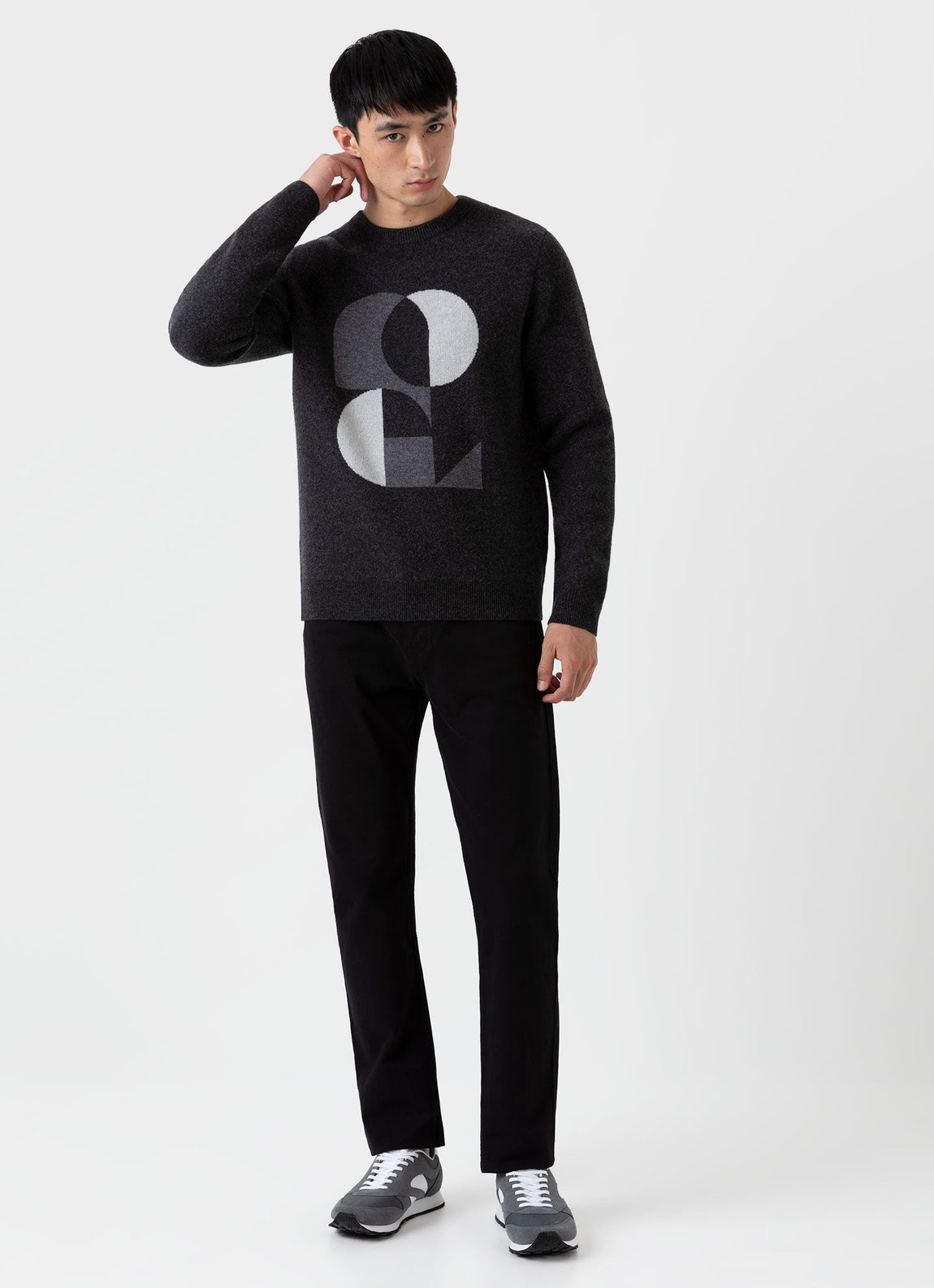 Men's Craig Ward Lambswool Jumper in Charcoal Melange