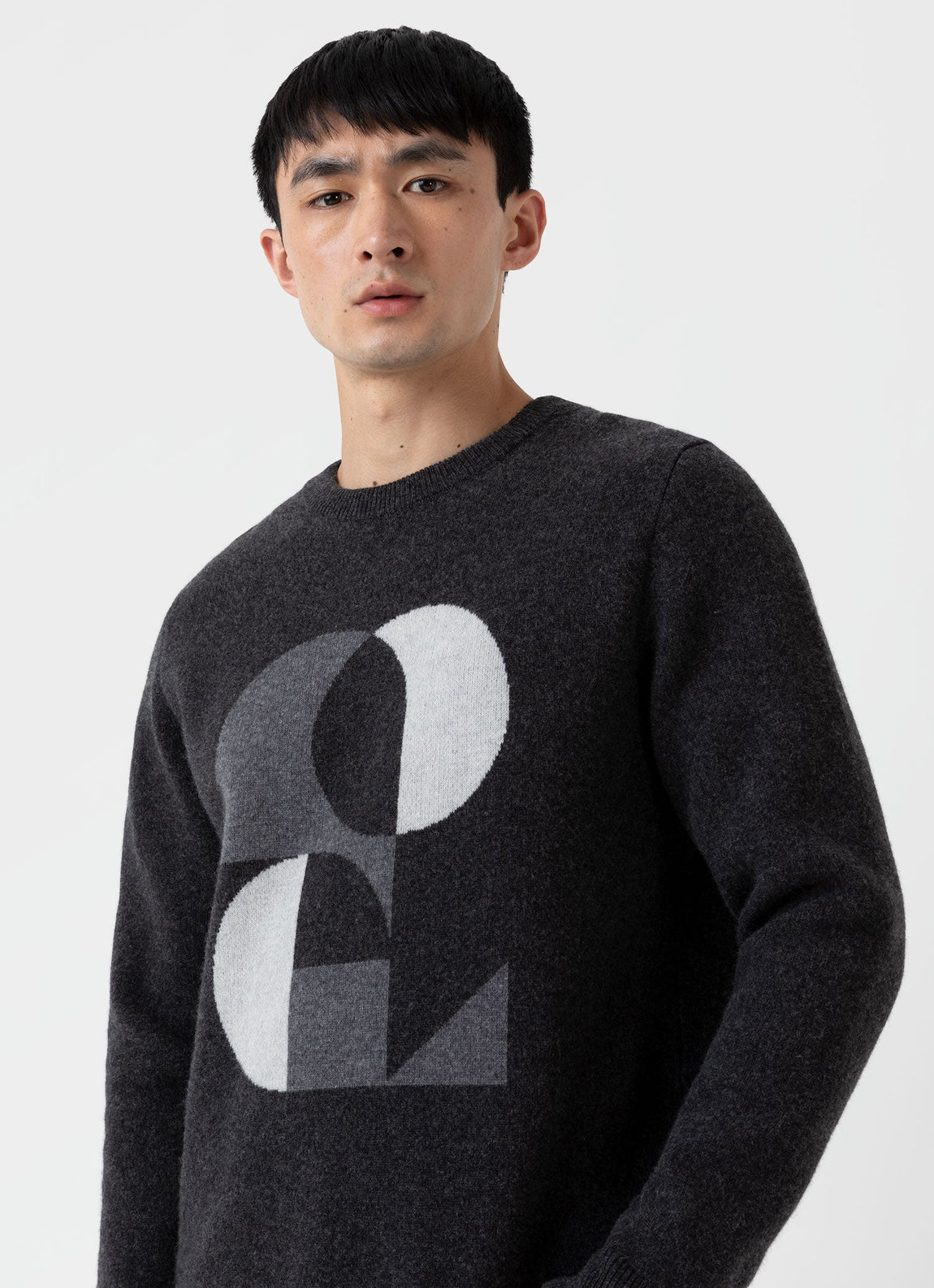 Men's Craig Ward Lambswool Jumper in Charcoal Melange