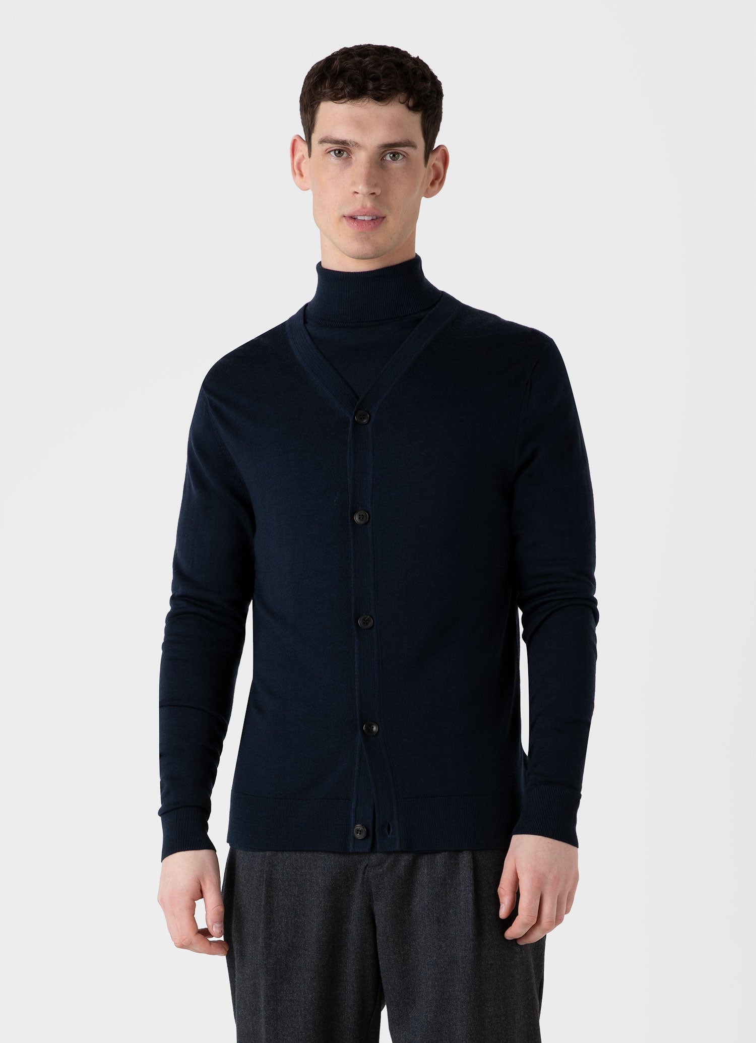 Men's Merino Cardigan in Light Navy