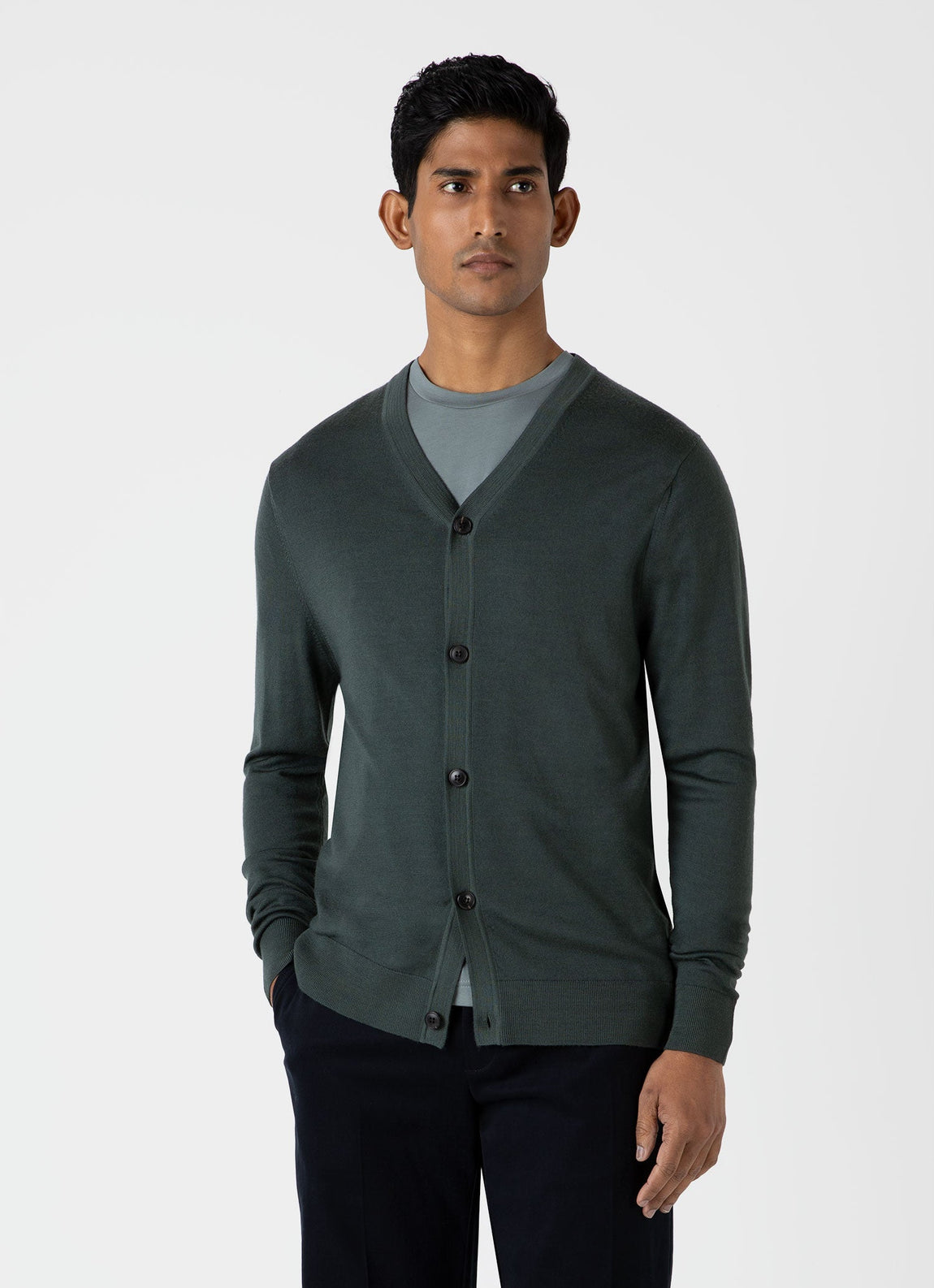 Men's Merino Cardigan in Drill Green