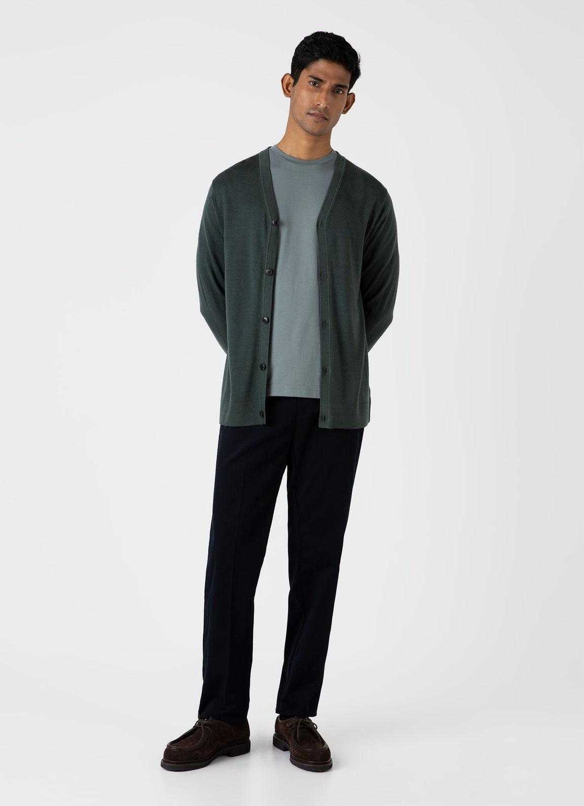 Men's Merino Cardigan in Drill Green