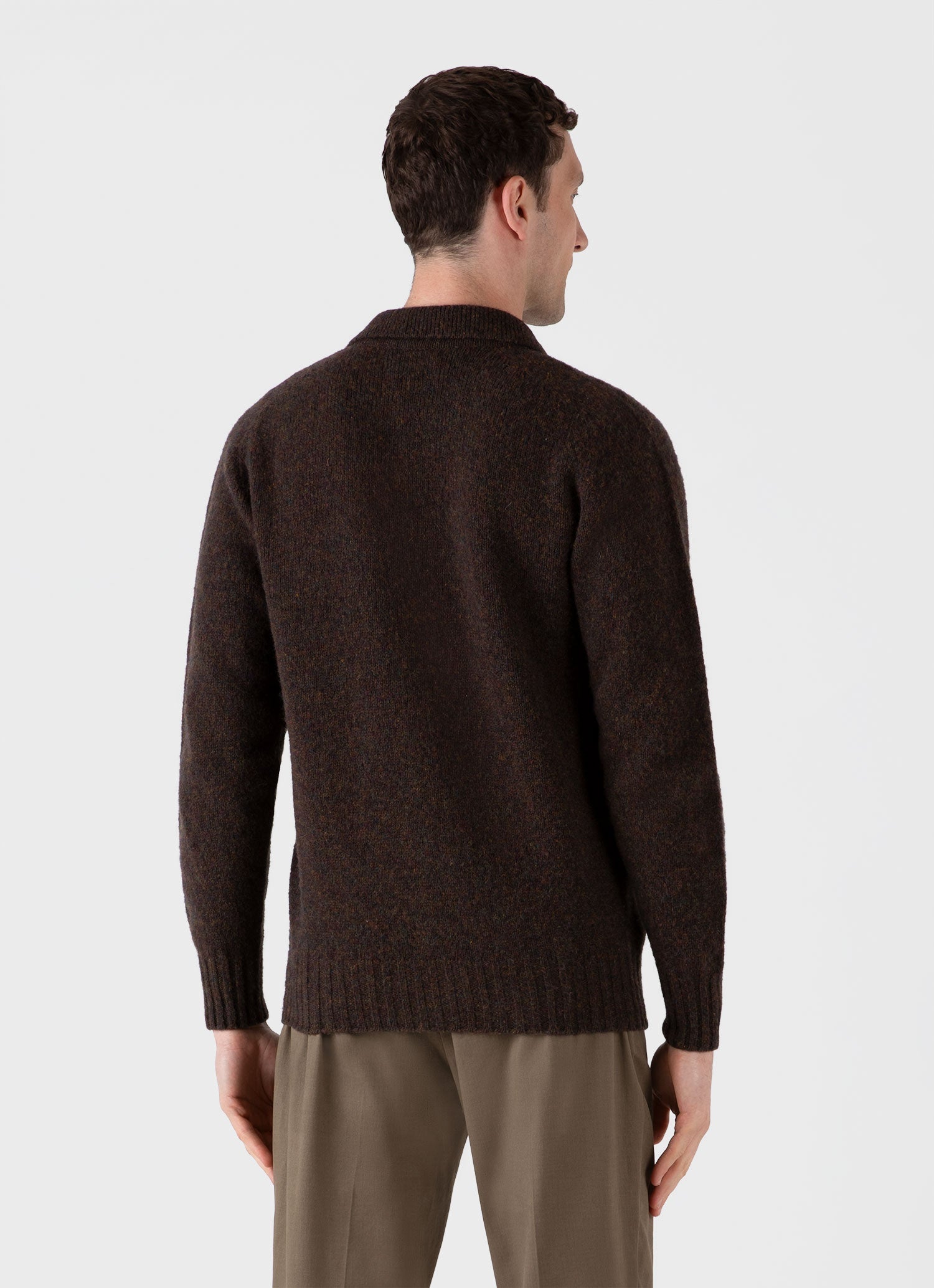 Men's Shetland Cardigan in Dark Green Melange