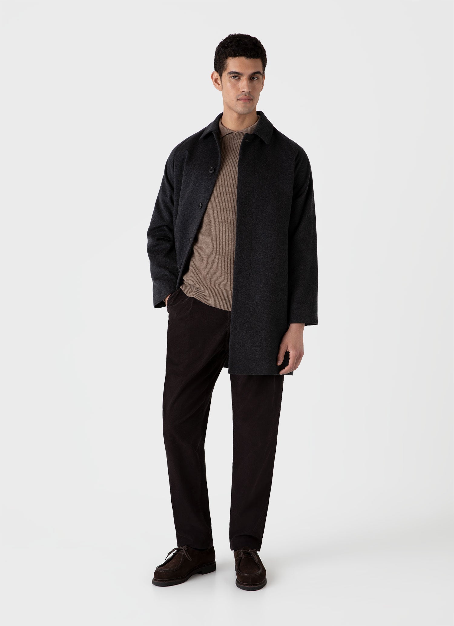 Men's Cashmere Car Coat in Charcoal Melange