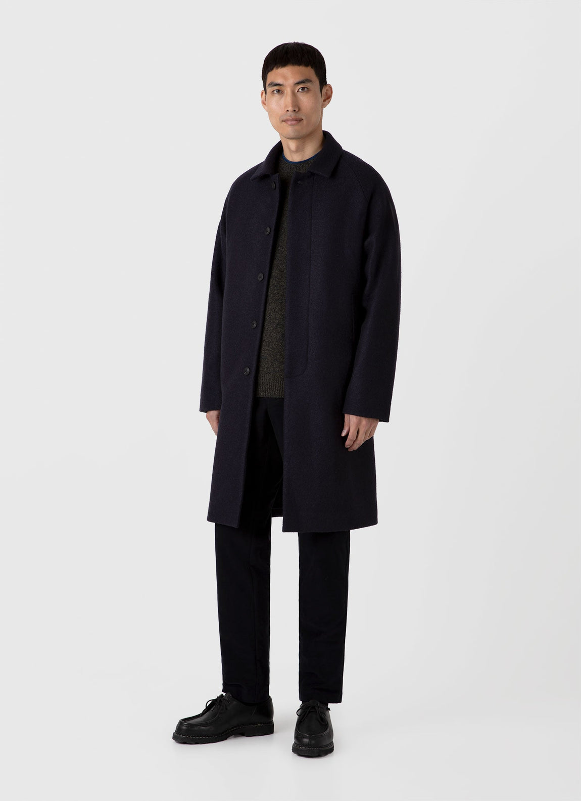 Men's Boiled Wool Car Coat in Navy