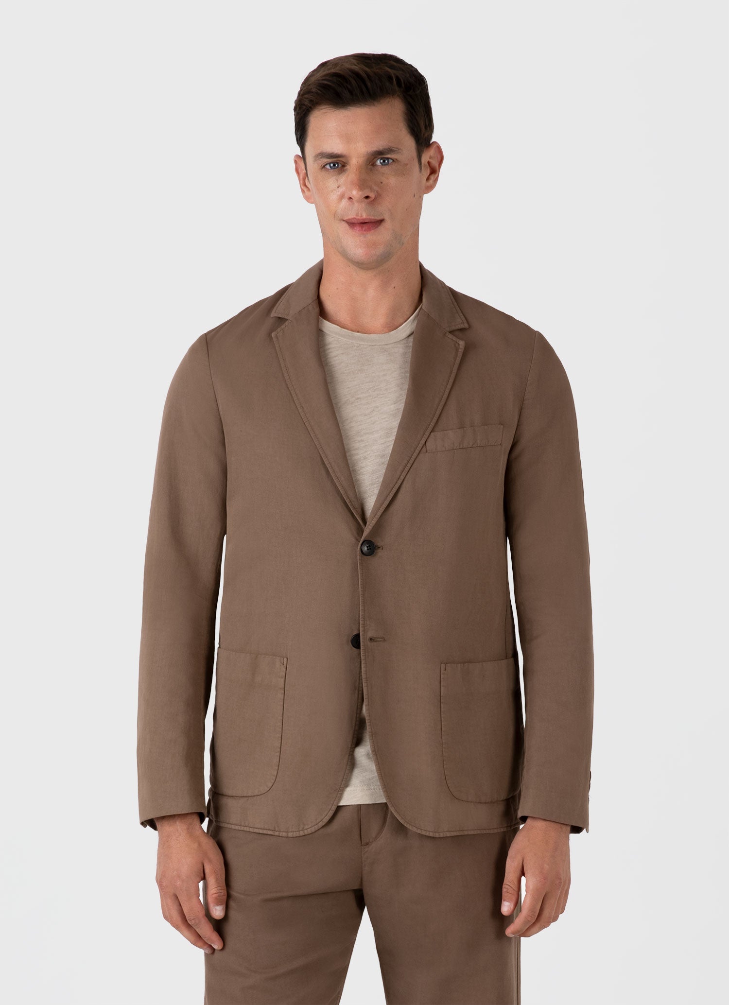 Men's Cotton Linen Unstructured Blazer in Dark Tan