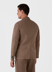 Men's Cotton Linen Unstructured Blazer in Dark Tan