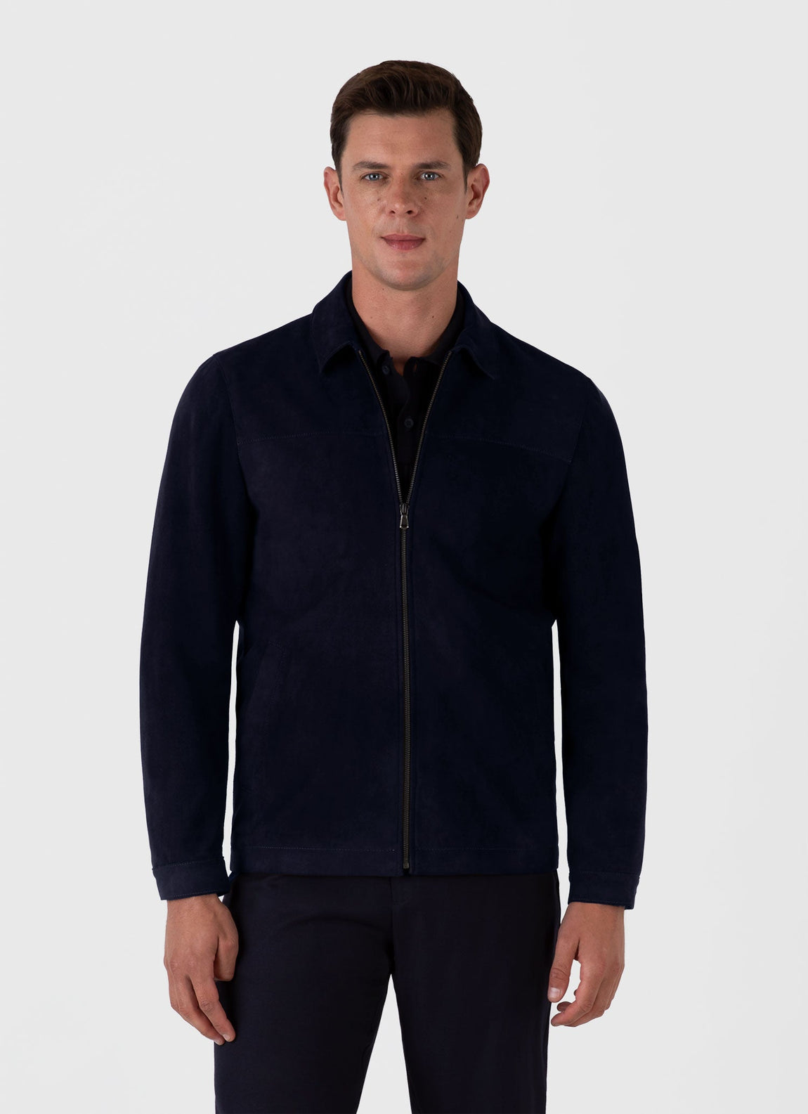 Men's Suede Harrington Jacket in Navy