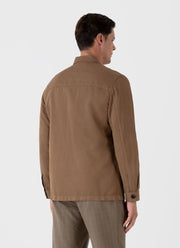 Men's Cotton Linen Twin Pocket Jacket in Dark Tan