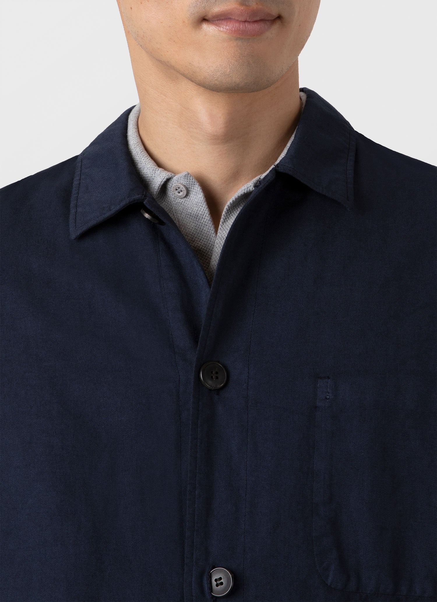 Men's Cotton Linen Twin Pocket Jacket in Navy