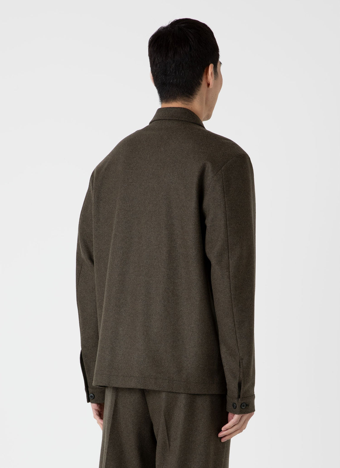 Men's Boiled Wool Zip Jacket in Dark Khaki