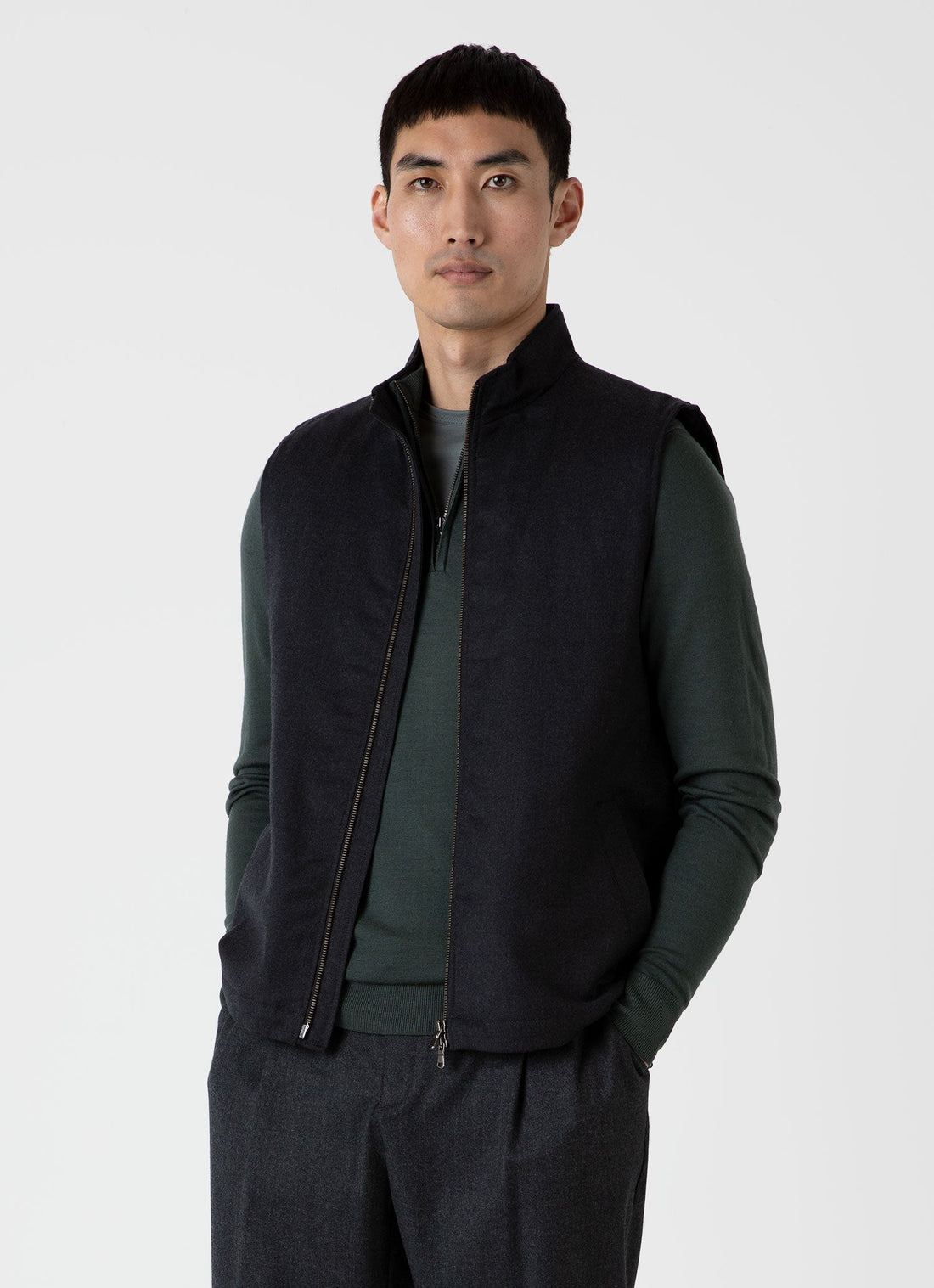 Men's Insulated Wool Gilet in Charcoal Melange