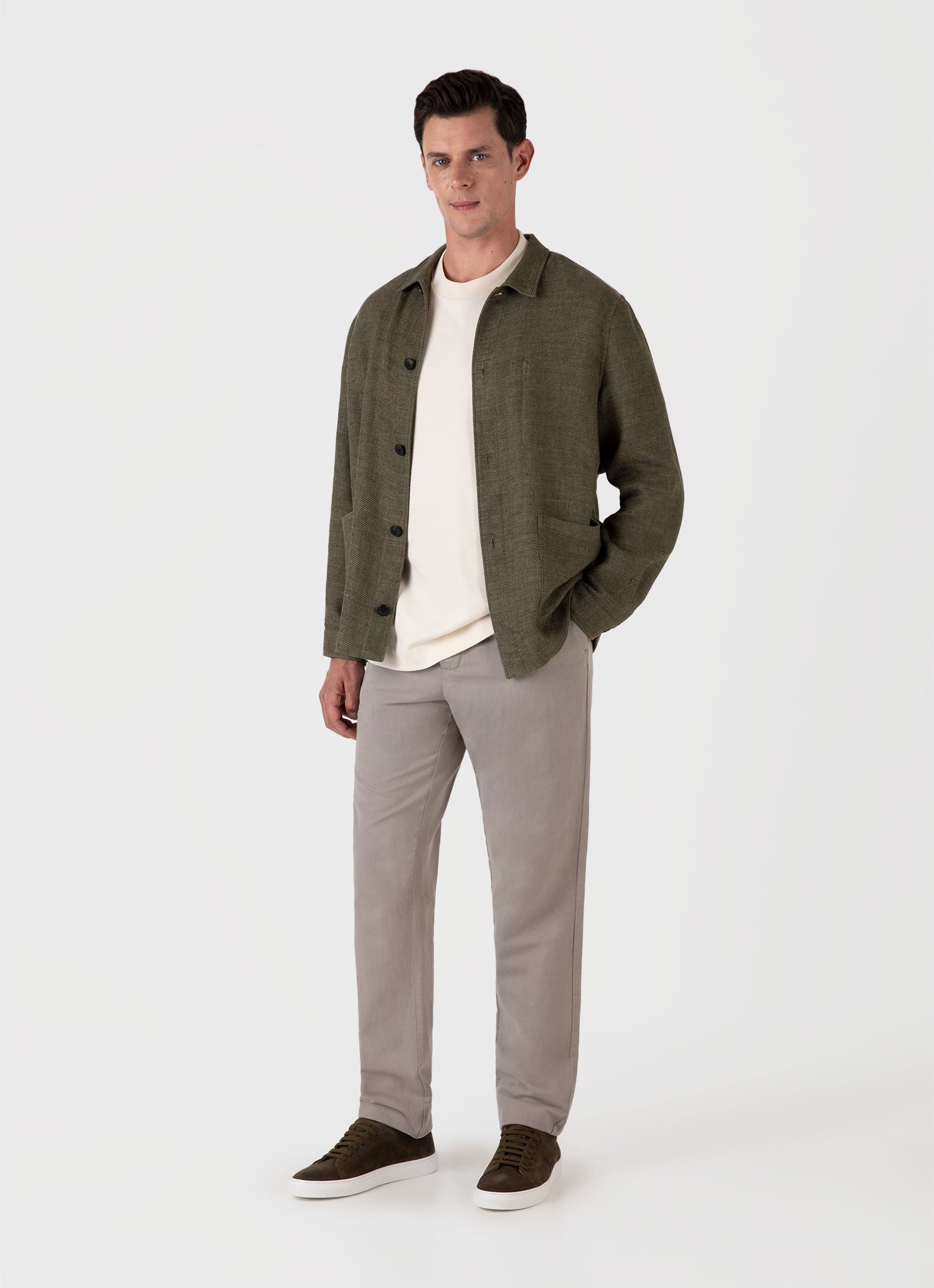 Men's Cotton Linen Twill Twin Pocket Jacket in Khaki