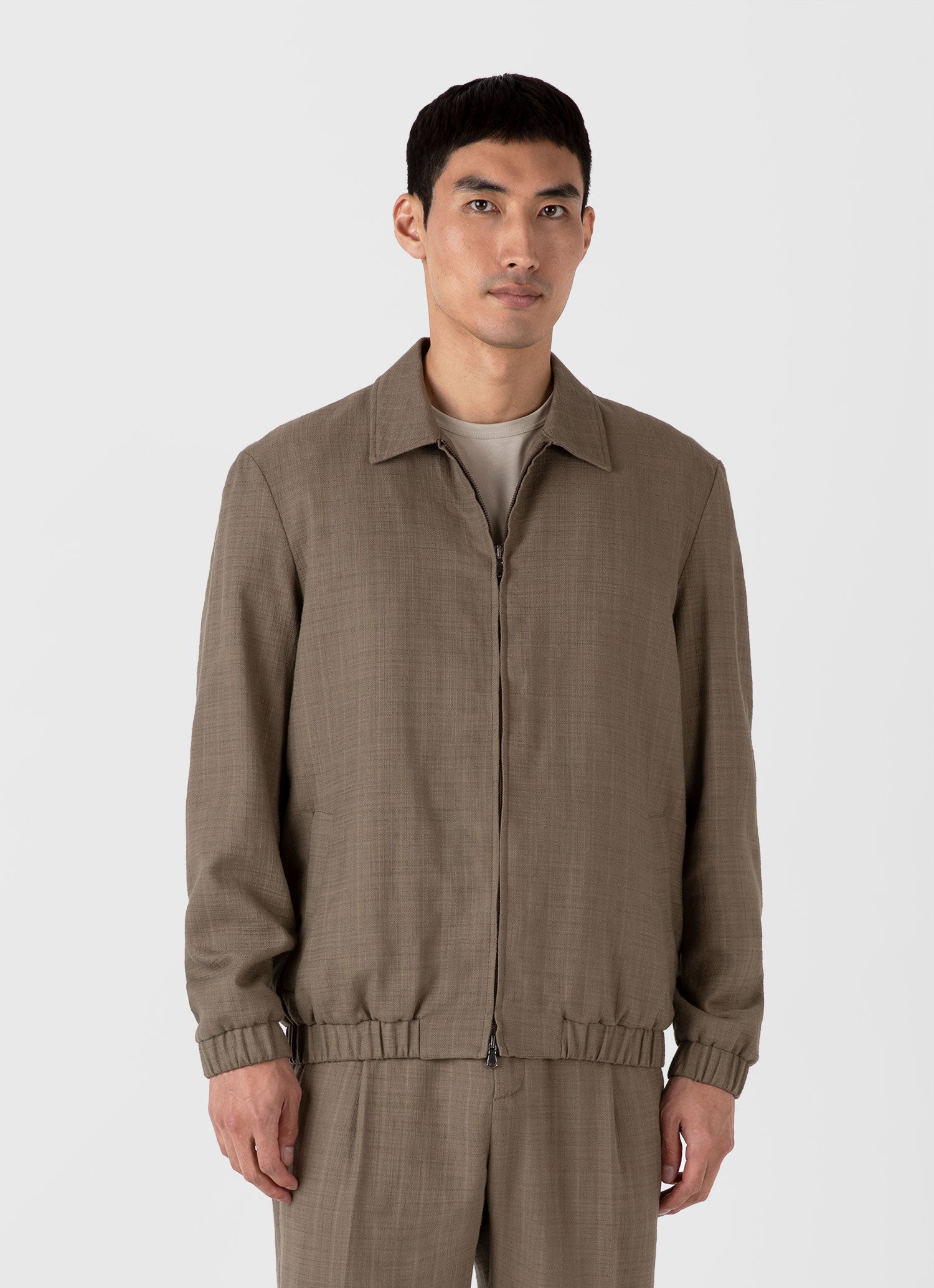 Men's Cotton Raffia Blouson Jacket in Dark Stone