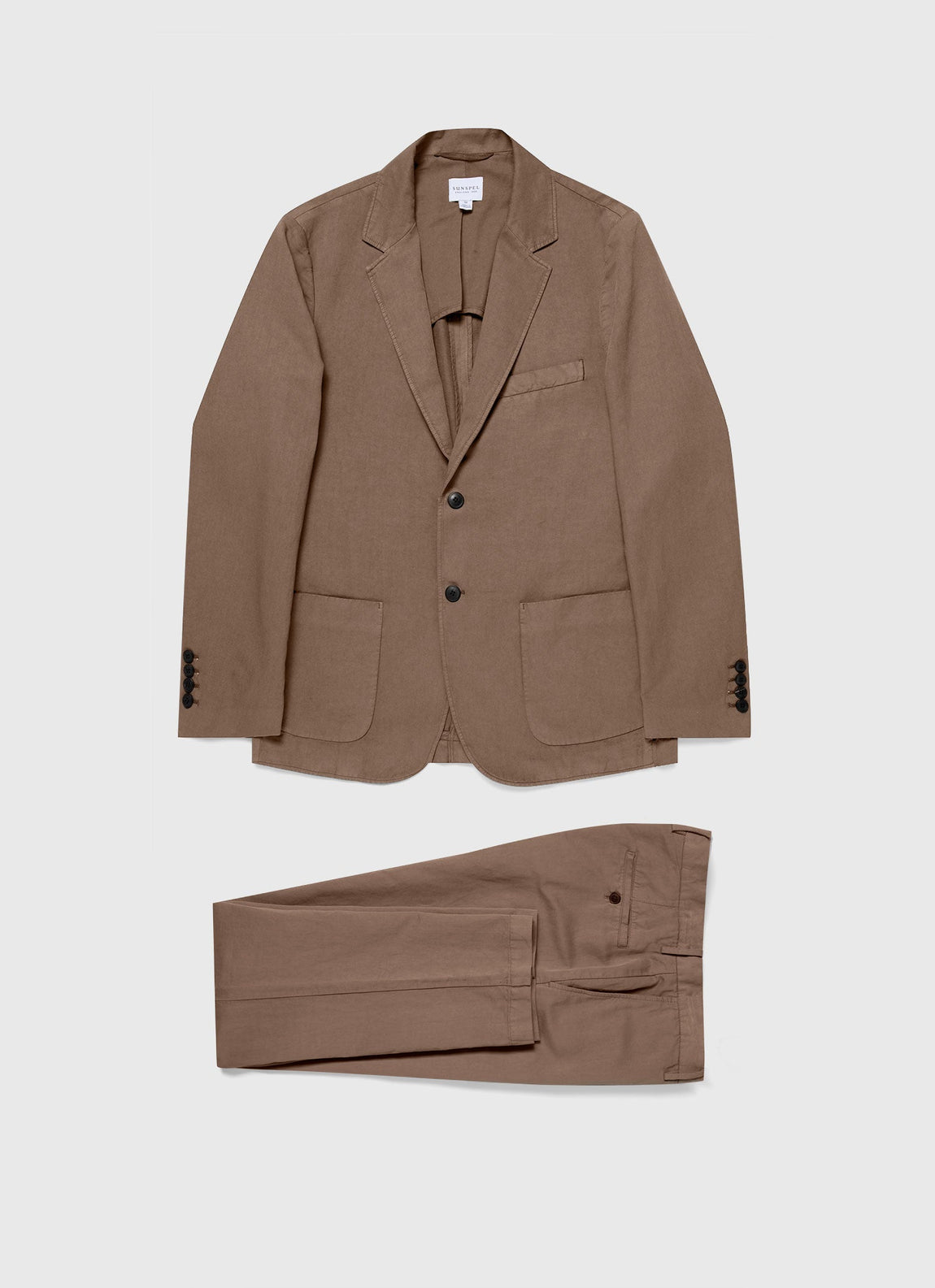 Men's Cotton Linen Two-Piece Suit in Dark Tan