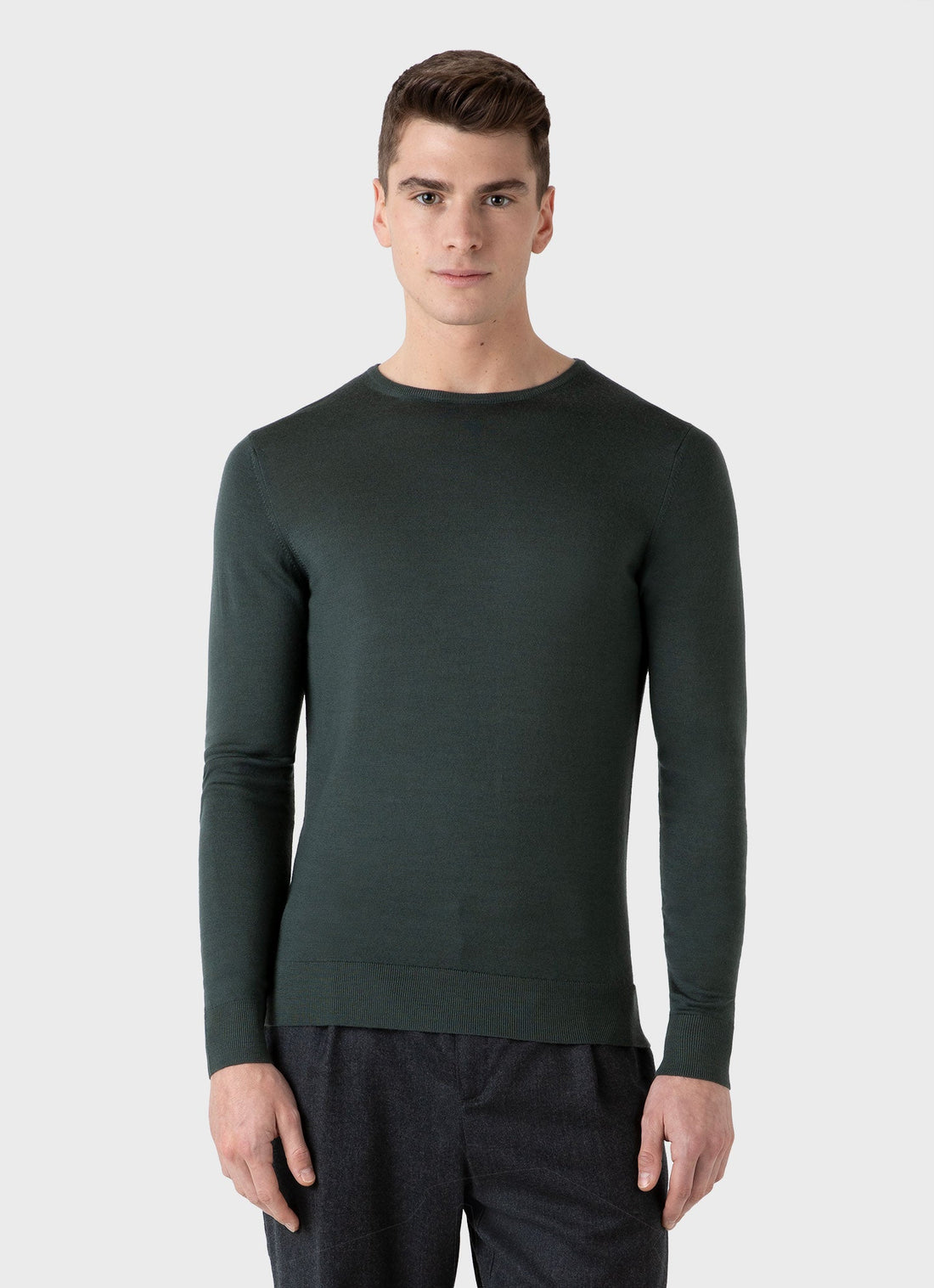 Men's Extra-Fine Merino Crew Neck in Drill Green