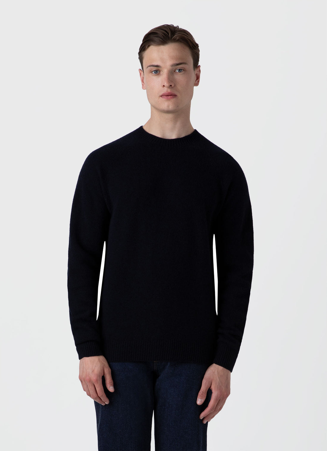 Men's Lambswool Crew Neck Jumper in Dark Navy Mouline