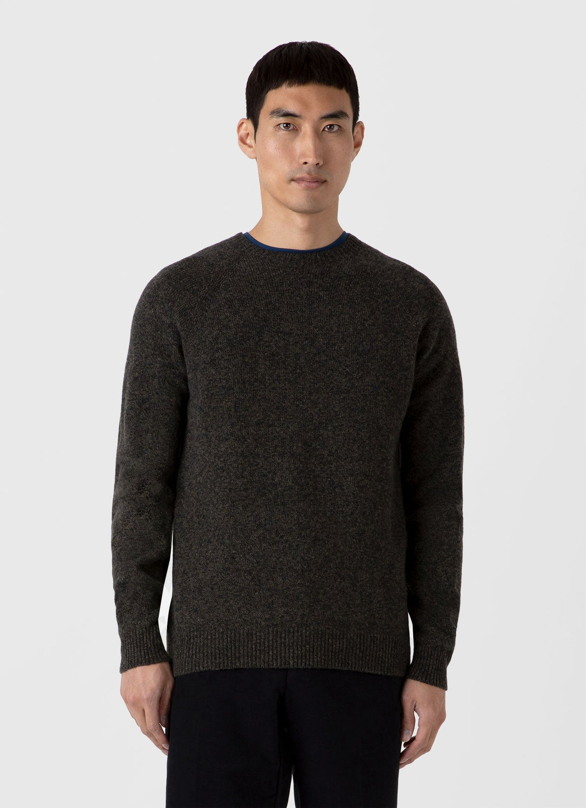 Men's Lambswool Crew Neck Jumper in Khaki Twist