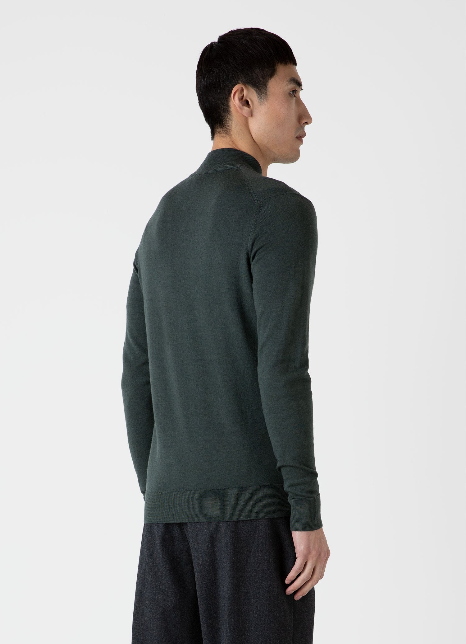 Men's Extra-Fine Merino Zip Neck in Drill Green