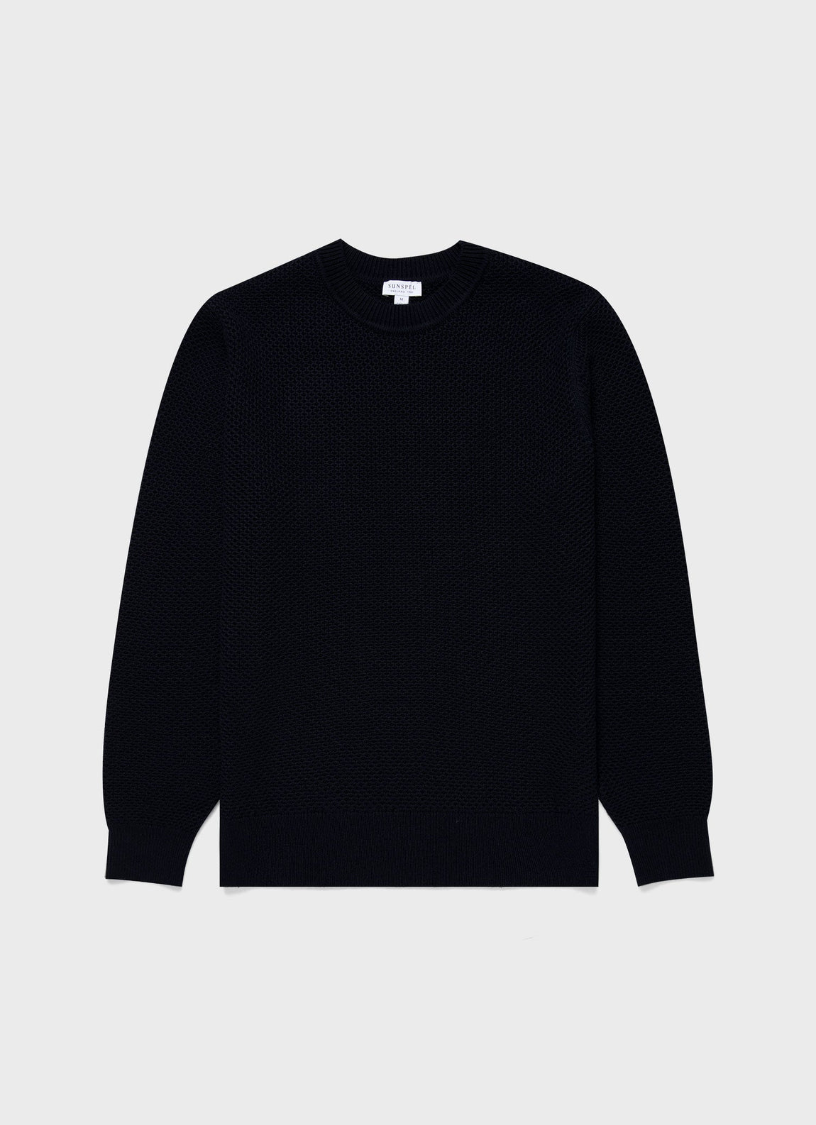 Men's Honeycomb Cotton Crew Neck Jumper in Navy