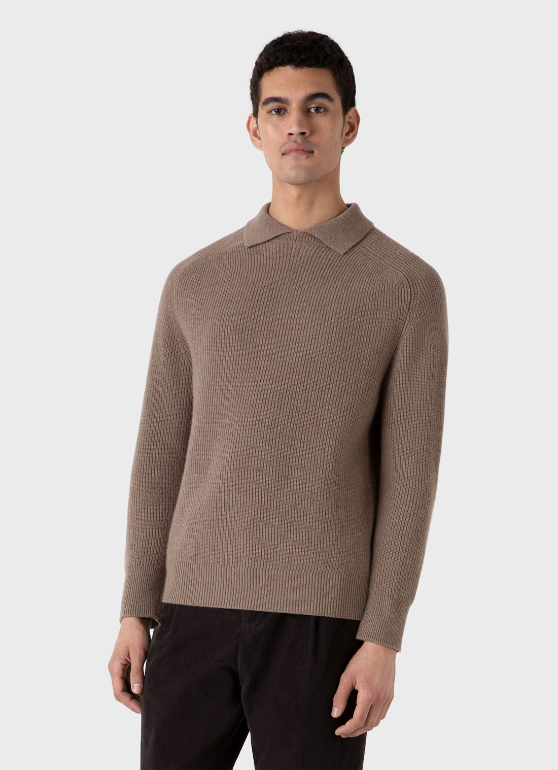 Men's Ribber Polo Neck Jumper in Sandstone