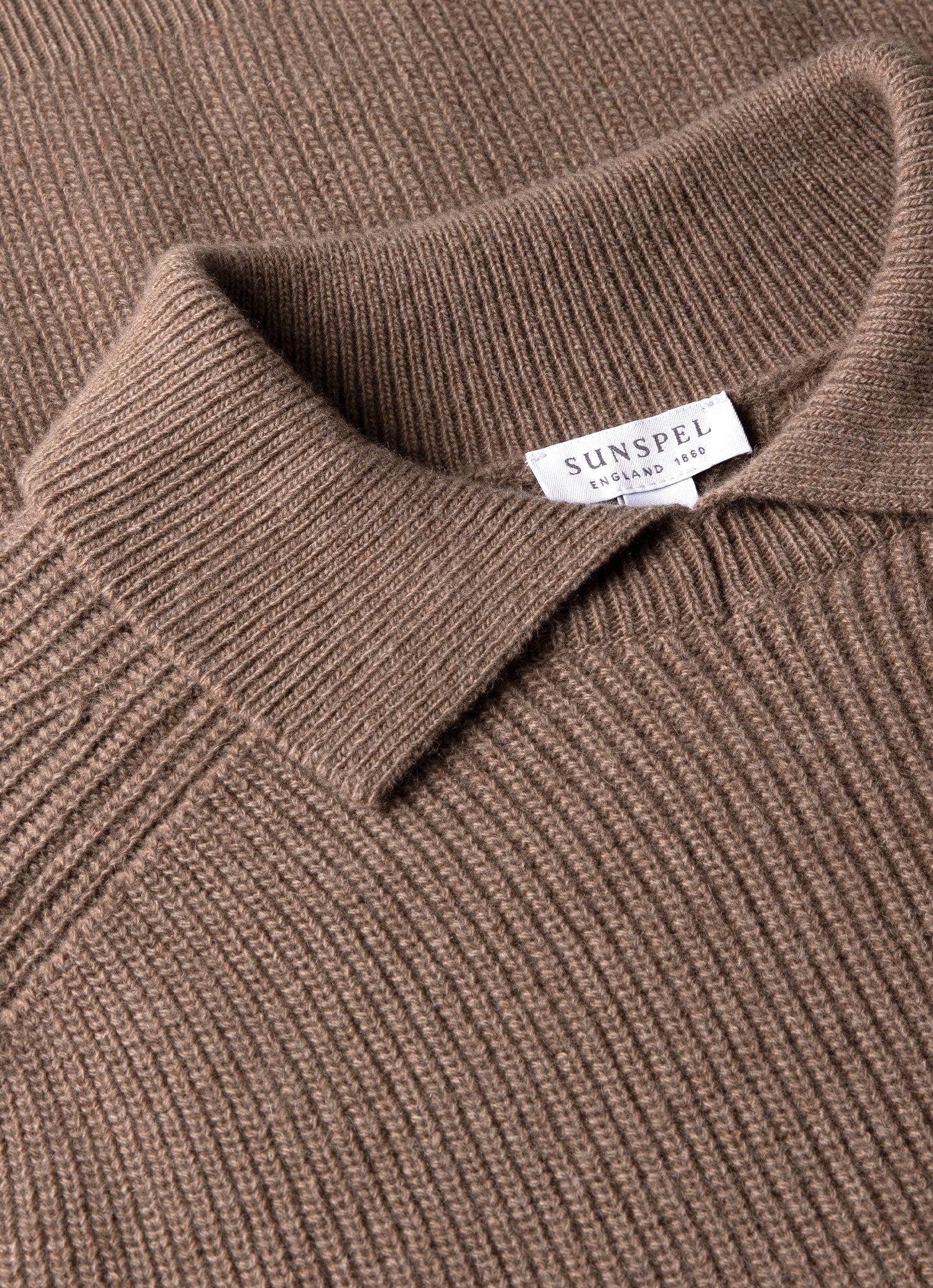 Men's Ribber Polo Neck Jumper in Sandstone