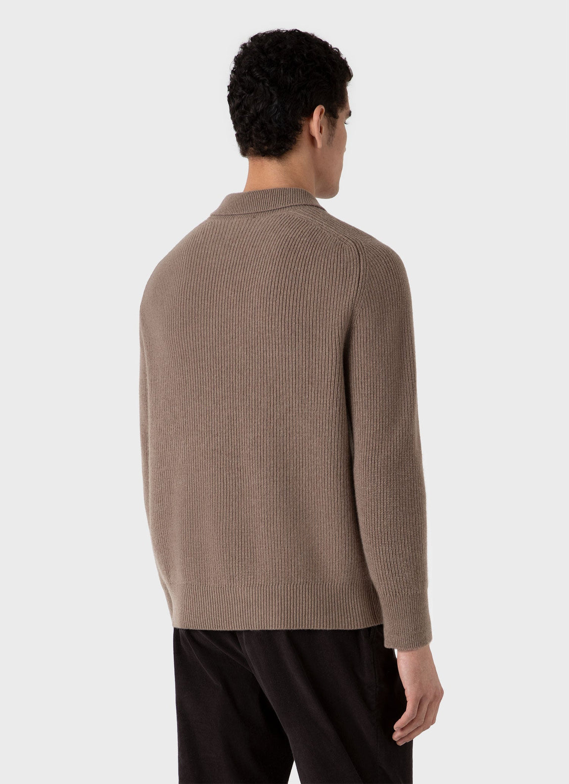 Men's Ribber Polo Neck Jumper in Sandstone