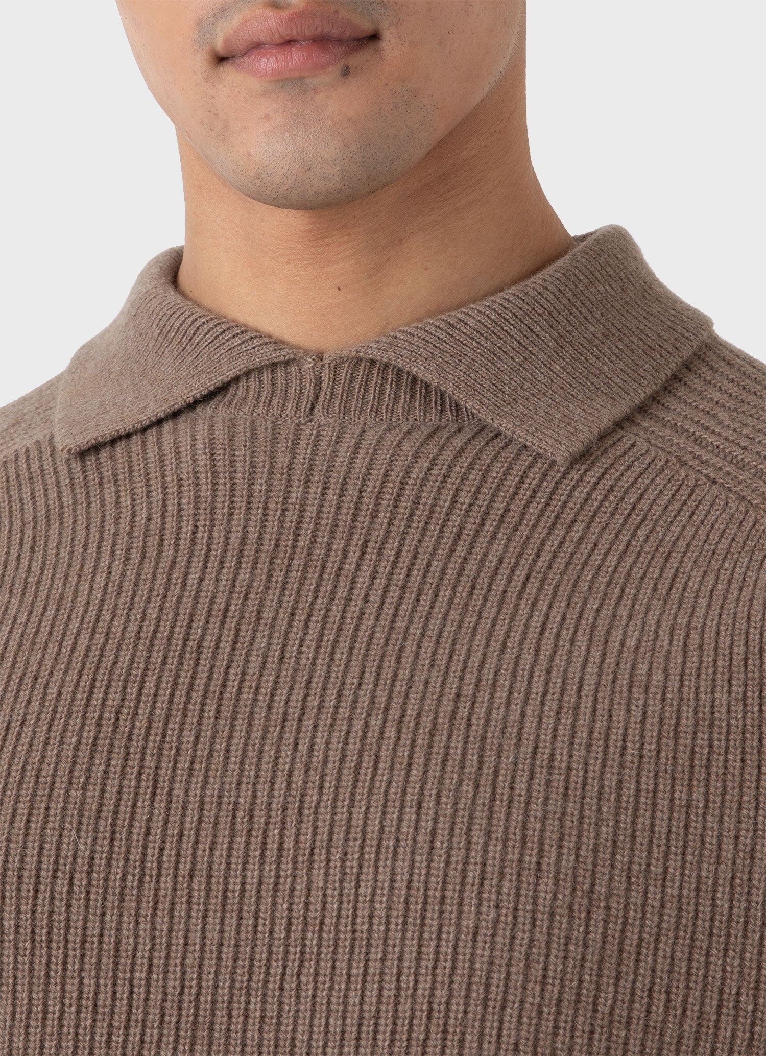 Men's Ribber Polo Neck Jumper in Sandstone