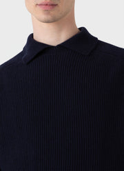 Men's Ribber Polo Neck Jumper in Navy