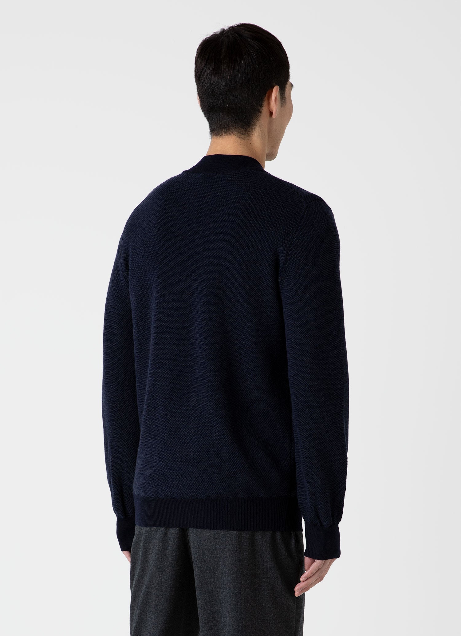 Men's Merino Honeycomb Zip Neck Jumper in Light Navy