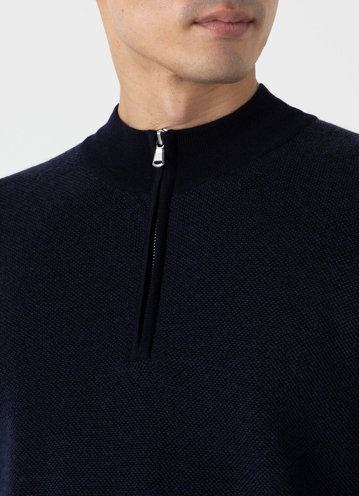 Men's Merino Honeycomb Zip Neck Jumper in Light Navy