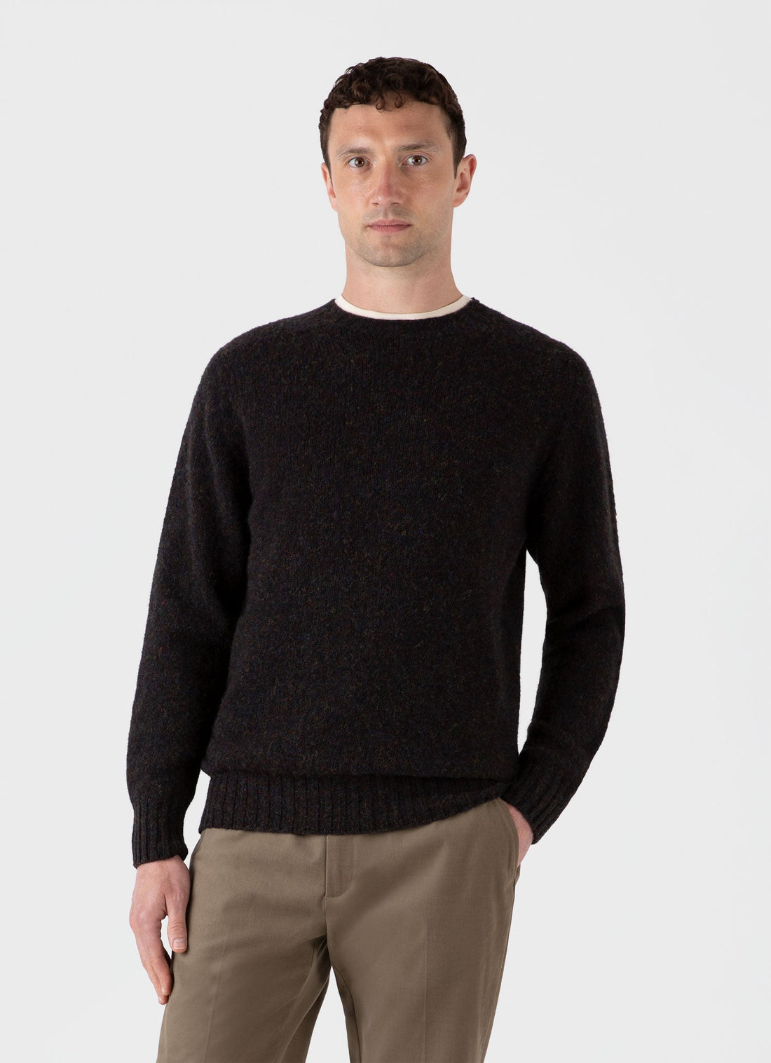 Men's Shetland Crew Neck Jumper in Midnight Melange