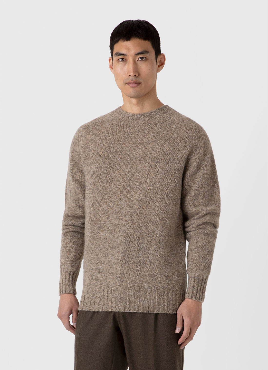 Men's Shetland Crew Neck Jumper in Oatmeal Melange