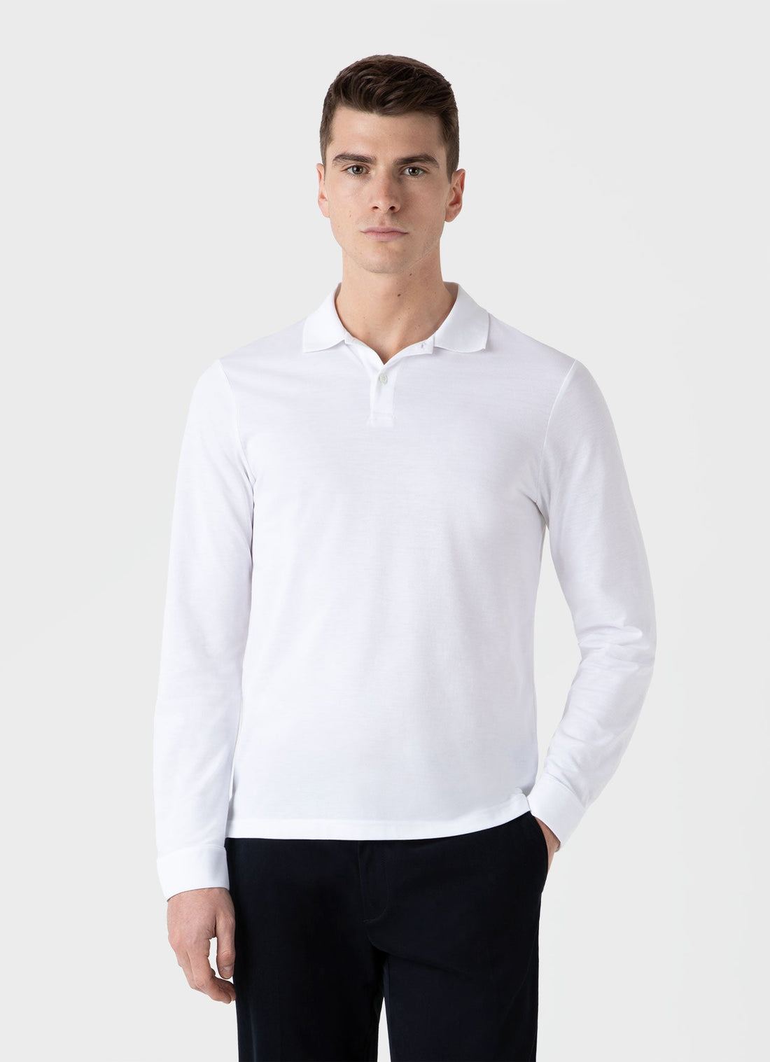 Men's Long Sleeve Piqué Polo Shirt in White