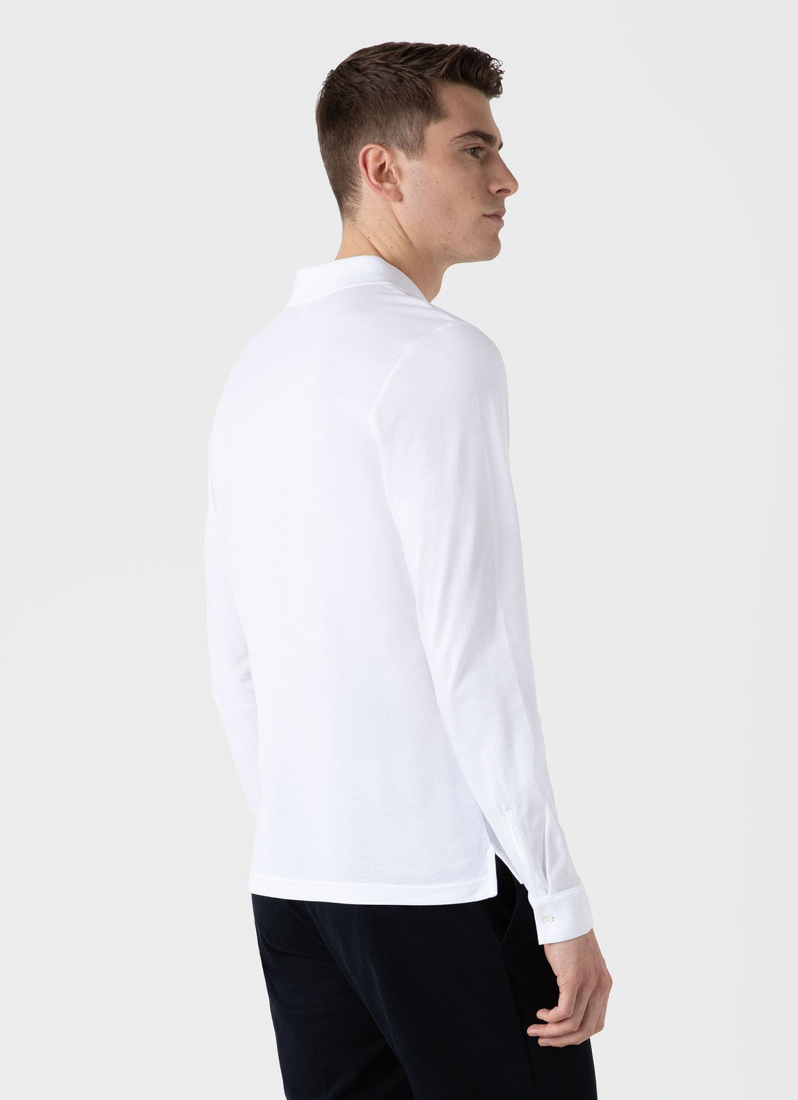 Men's Long Sleeve Piqué Polo Shirt in White