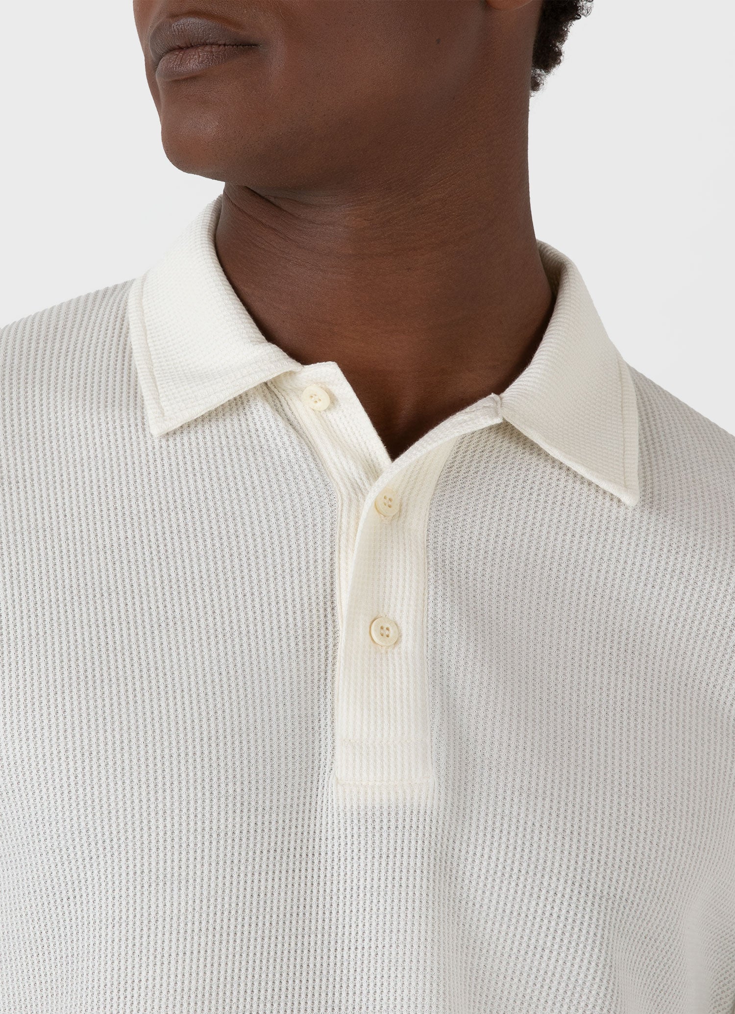 Men's Long Sleeve Waffle Polo Shirt in Ecru