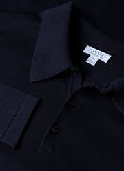 Men's Sea Island Cotton Long Sleeve Polo Shirt in Light Navy