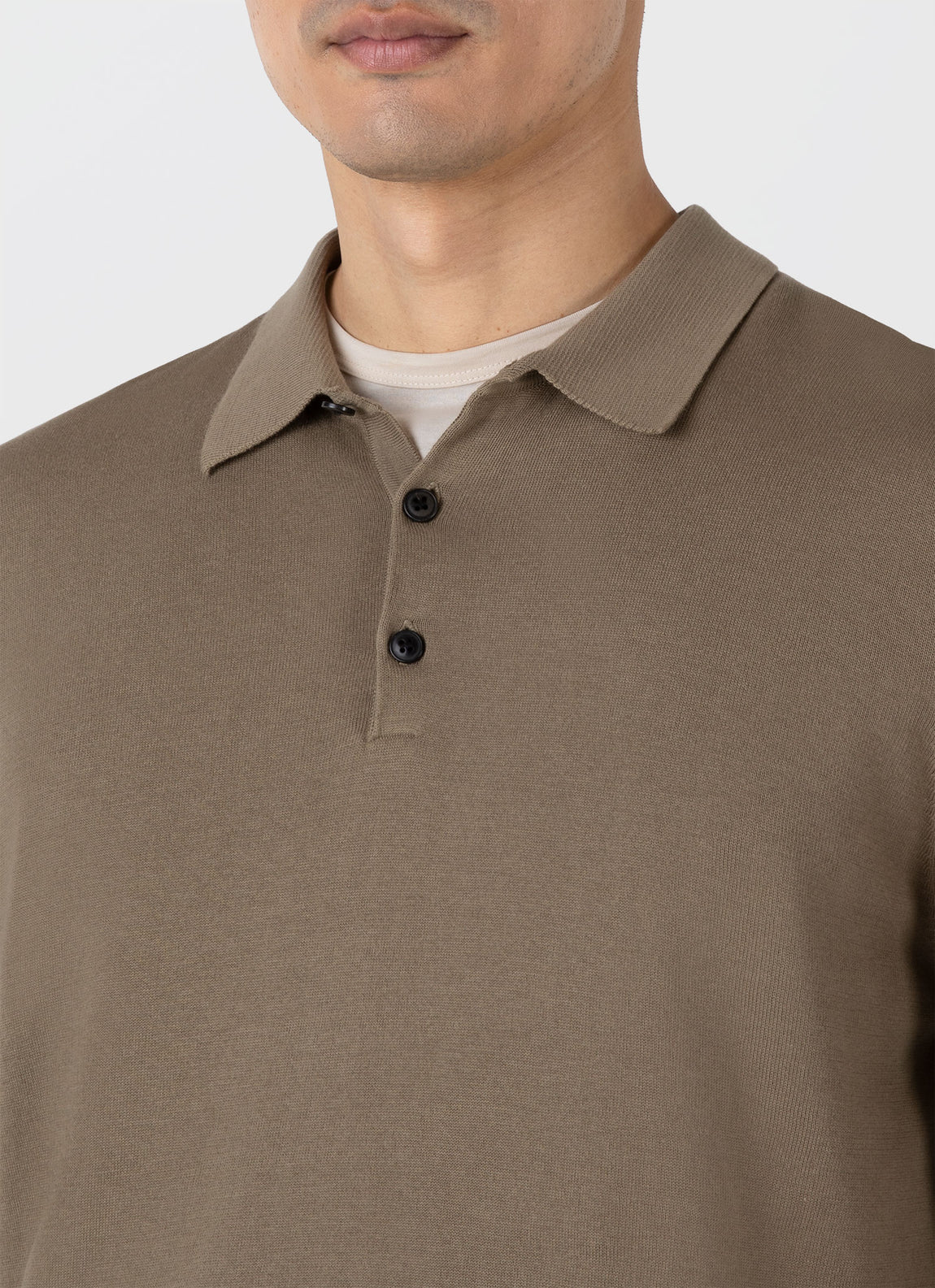 Men's Long Sleeve Sea Island Cotton Polo Shirt in Dark Stone