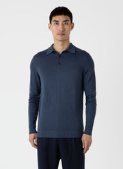 Men's Extra-Fine Merino Polo Shirt in Slate Blue