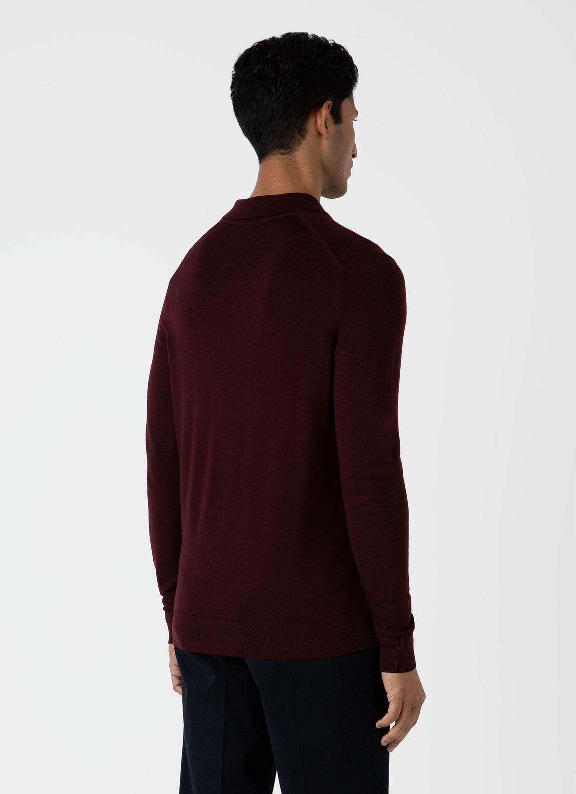 Men's Extra-Fine Merino Polo Shirt in Port