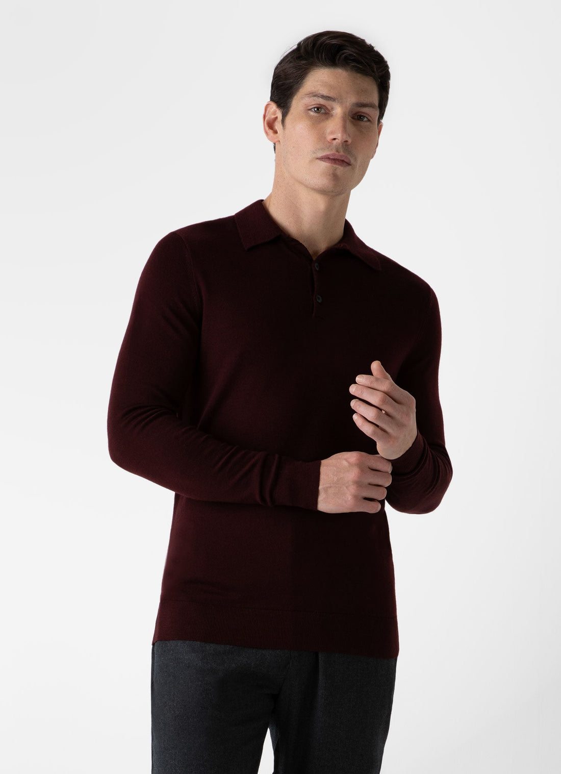 Men's Extra-Fine Merino Polo Shirt in Maroon