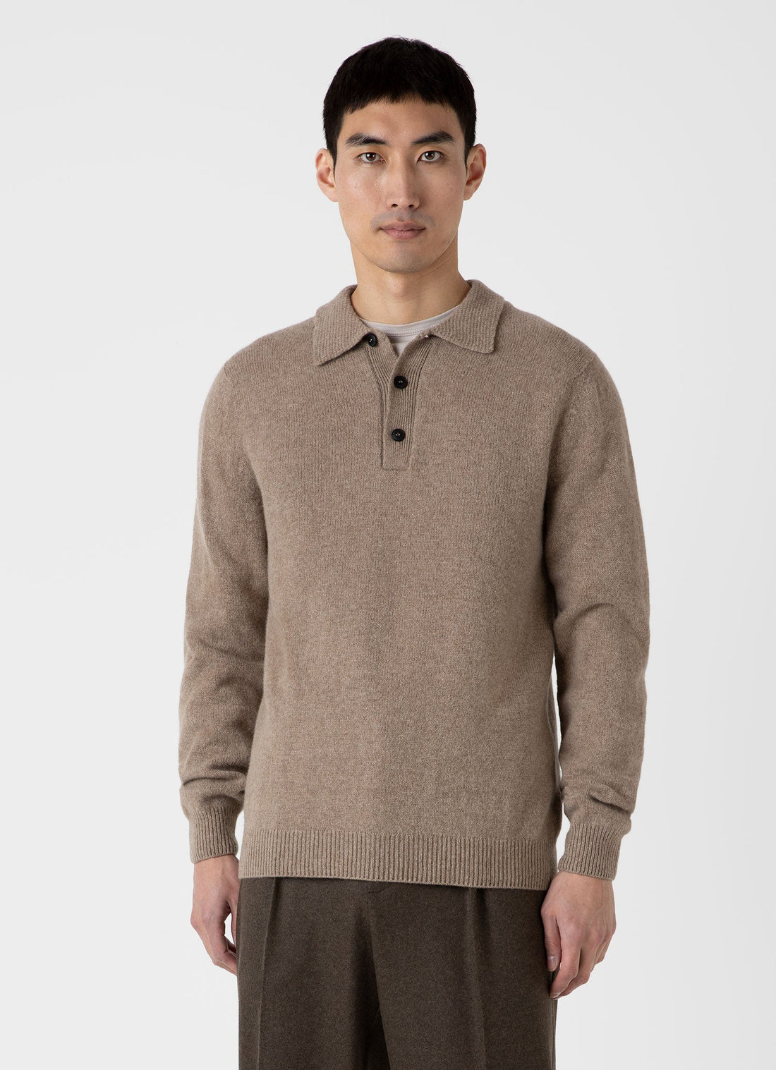 Men's Lambswool Polo Shirt in Sandstone