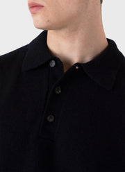 Men's Lambswool Polo Shirt in Dark Navy Mouline