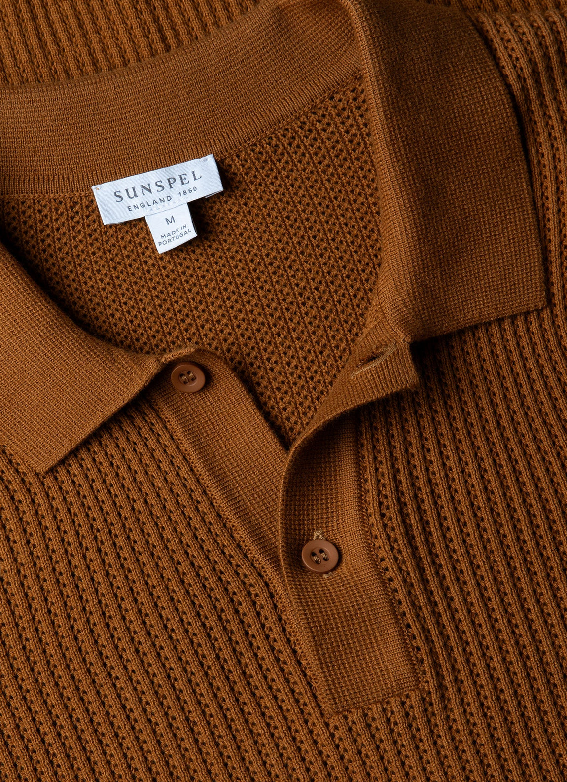 Men's Linear Mesh Knit Polo Shirt in Golden Brown