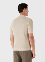 Men's Linear Mesh Knit Polo Shirt in Ecru