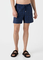 Men's Drawstring Swim Short in Painted Flower Print