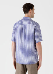 Men's Short Sleeve Linen Shirt in Navy/White