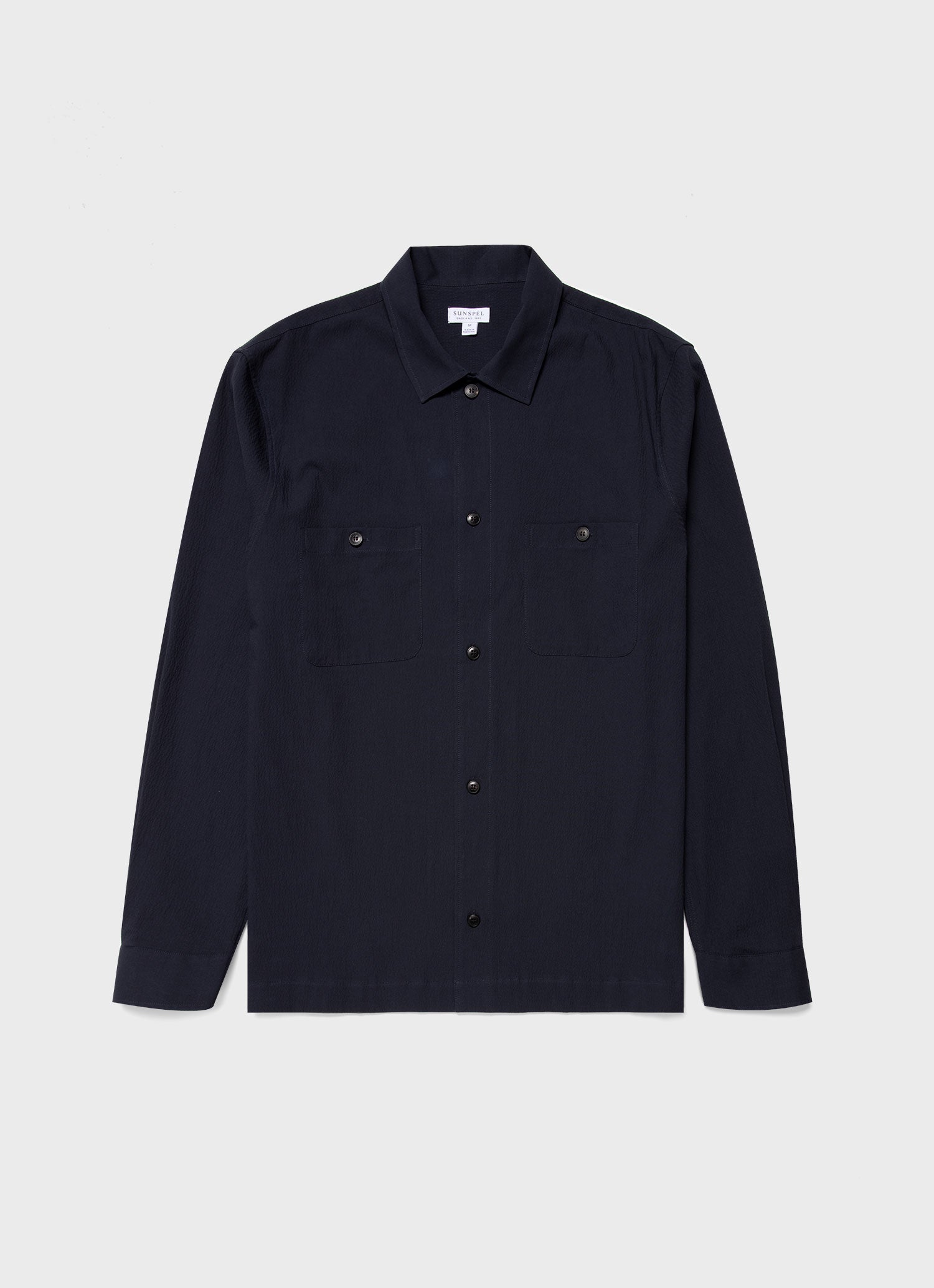 シアサッカーオーバーシャツ（Navy）| Sunspel