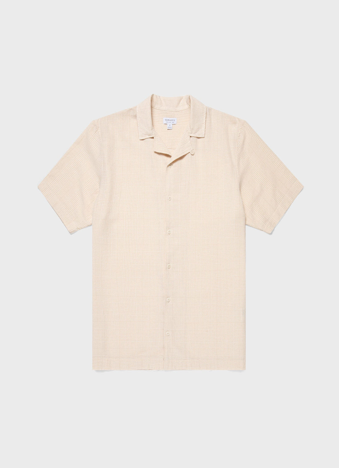 Men's Loose Weave Check Camp Collar Shirt in Ecru