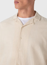 Men's Loose Weave Check Camp Collar Shirt in Ecru