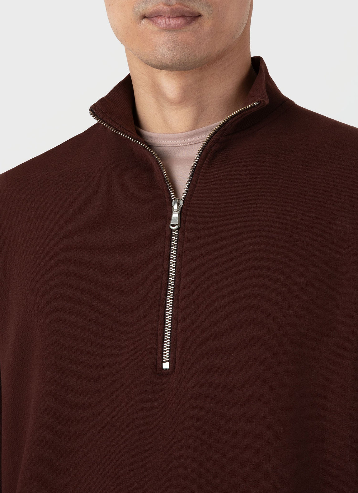 Men's Half Zip Loopback Sweatshirt in Raisin